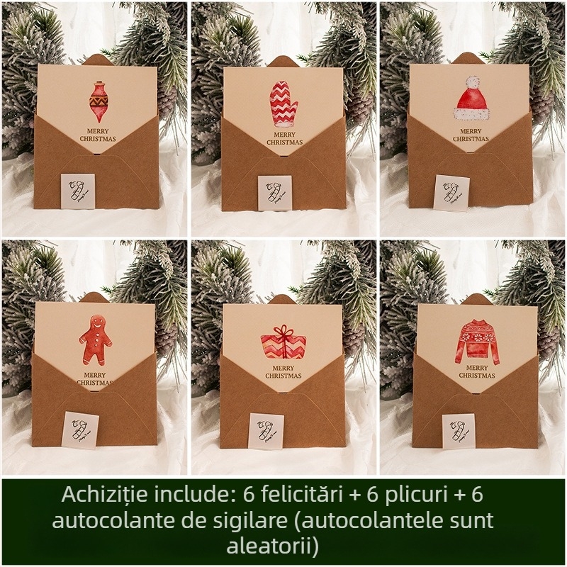 Cutie DIY de Craciun pentru bomboane cu buzunare plate pentru cadouri, stil desene animate, set de 6 piese, model ZD011, brand Senyu leaf