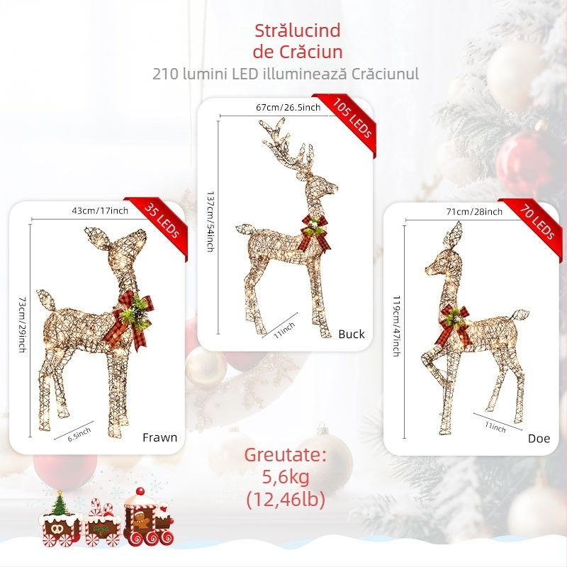 Ren de Crăciun din fier forjat cu LED – Huayicai, Artă din fier, Decorațiune de Crăciun