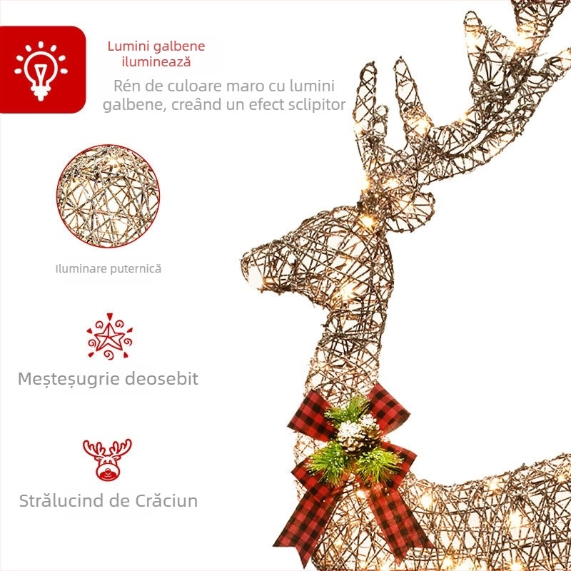 Ren de Crăciun din fier forjat cu LED – Huayicai, Artă din fier, Decorațiune de Crăciun