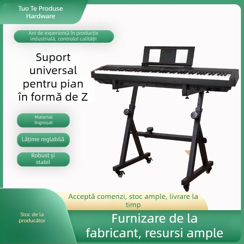 Stativ tip Z pentru pian electronic cu roți, cadru metalic, lungime reglabilă