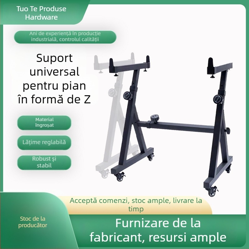 Stativ tip Z pentru pian electronic cu roți, cadru metalic, lungime reglabilă
