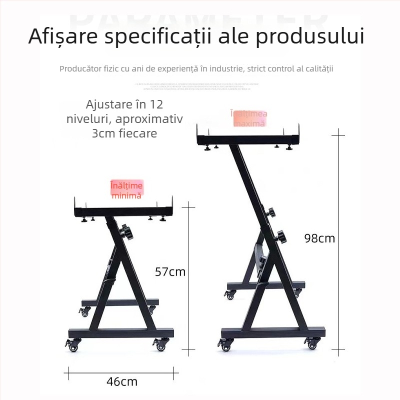 Stativ tip Z pentru pian electronic cu roți, cadru metalic, lungime reglabilă