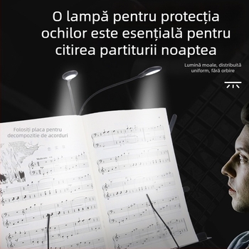 Lumină LED pentru suport de partitii, reîncărcabilă, clip-on USB, reglabilă, pentru exersarea pianului