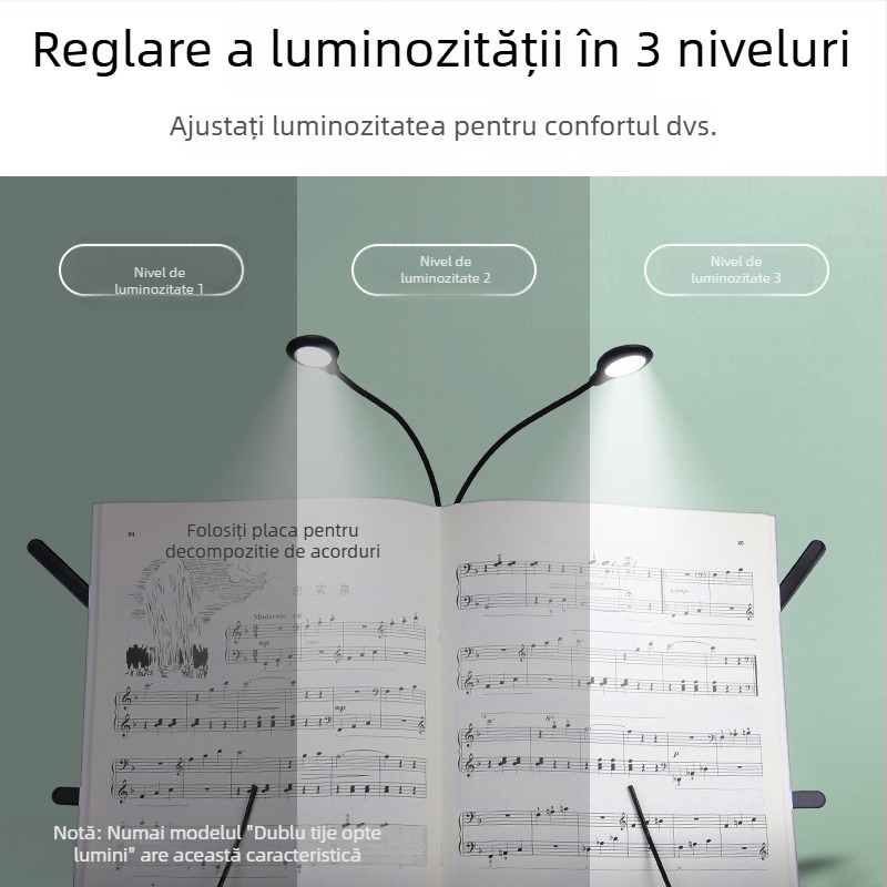 Lumină LED pentru suport de partitii, reîncărcabilă, clip-on USB, reglabilă, pentru exersarea pianului