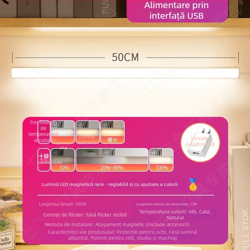 Lampa LED pentru birou cu protecție a ochilor – alimentare USB, 5V, atașare magnetică, abajur PC+ABS, lumină ambientală