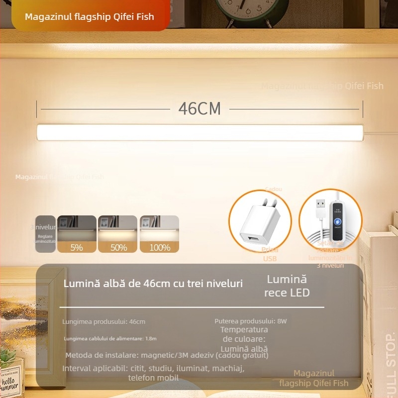 Lampa LED pentru birou cu protecție a ochilor – alimentare USB, 5V, atașare magnetică, abajur PC+ABS, lumină ambientală