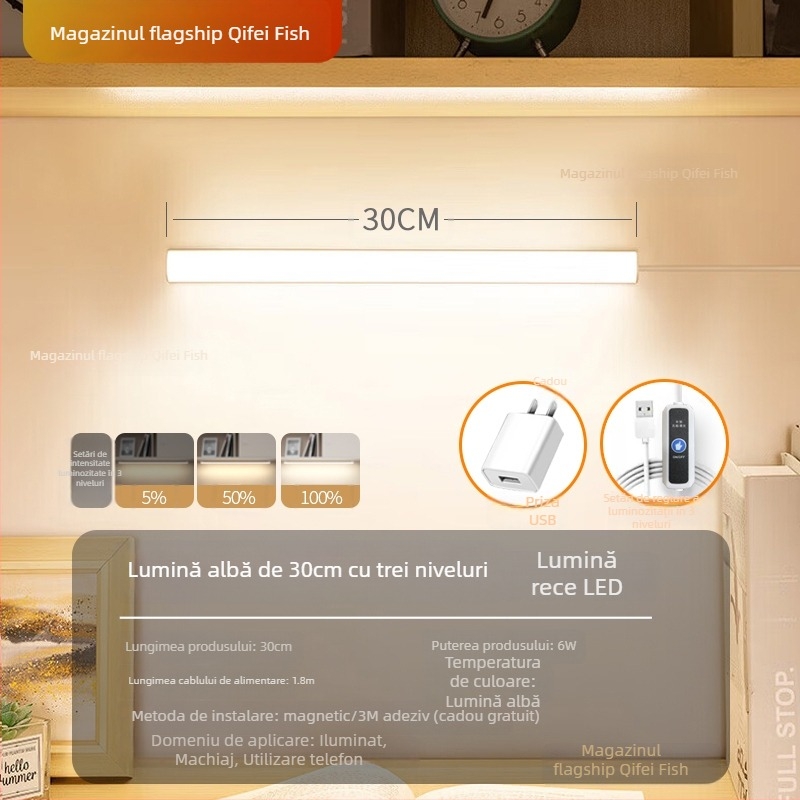 Lampa LED pentru birou cu protecție a ochilor – alimentare USB, 5V, atașare magnetică, abajur PC+ABS, lumină ambientală