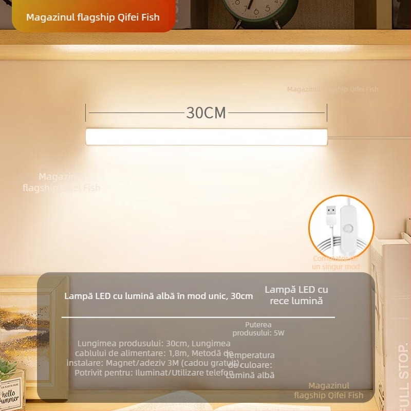 Lampa LED pentru birou cu protecție a ochilor – alimentare USB, 5V, atașare magnetică, abajur PC+ABS, lumină ambientală