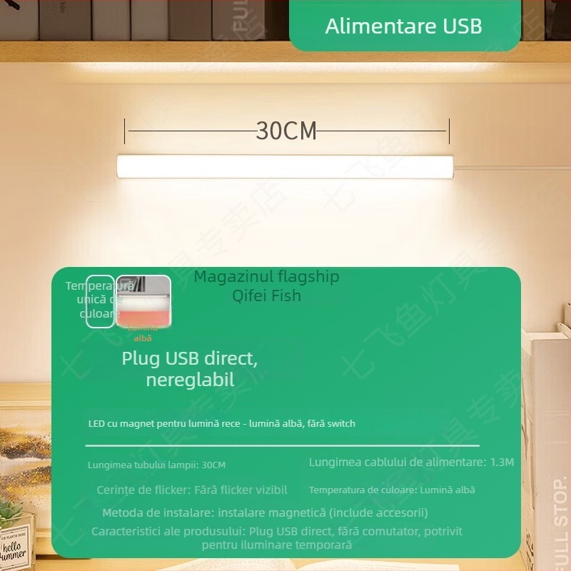 Lampa LED pentru birou cu protecție a ochilor – alimentare USB, 5V, atașare magnetică, abajur PC+ABS, lumină ambientală