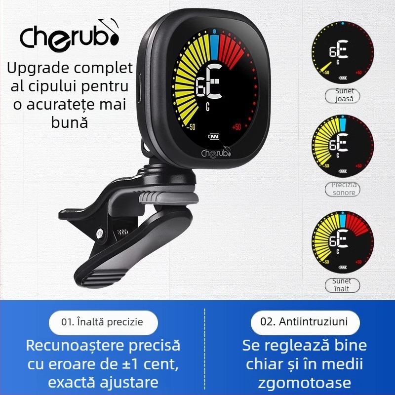 Tuner pentru chitară, ukulele și vioară – WST-670, reîncărcabil, tuner digital automat