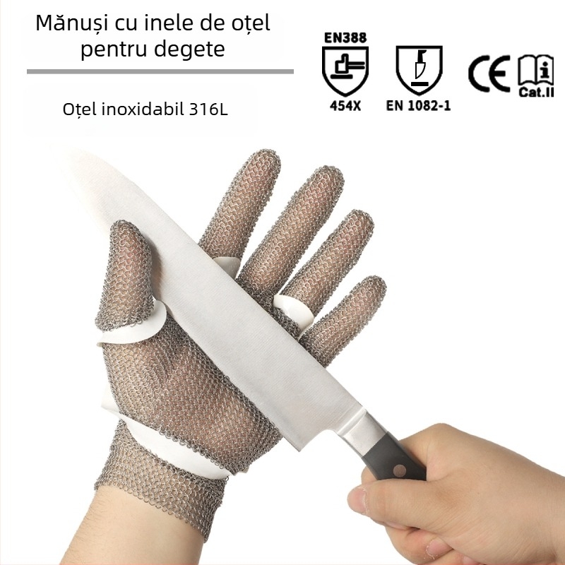 Mănuși rezistente la tăiere cu inele din oțel inoxidabil 316, Nivelul 9, pentru sacrificare, grădinărit și lucrări cu risc înalt