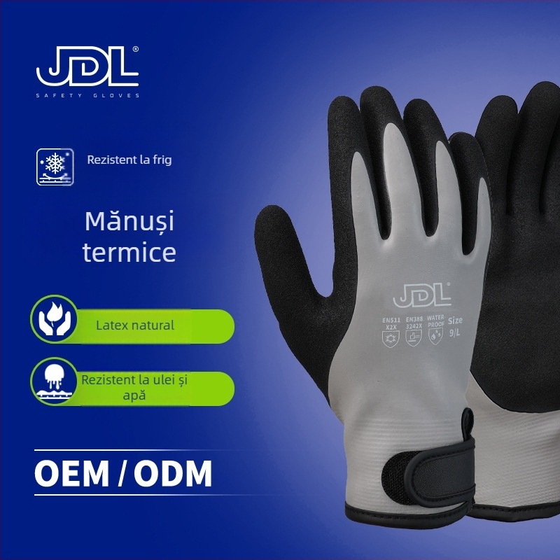 Mănuși de lucru cu acoperire latex și căptușeală din fleece pentru protecție împotriva frigului; utile pentru transport, ciclism outdoor și pescuit de iarnă.