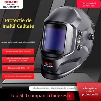 Casca de sudură cu lentile automate de închidere, purtată pe cap, acționare pneumatică, alimentare cu aer cald și radiație infraroșie îndepărtată