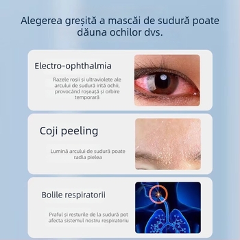 Casca de sudură cu lentile automate de închidere, purtată pe cap, acționare pneumatică, alimentare cu aer cald și radiație infraroșie îndepărtată