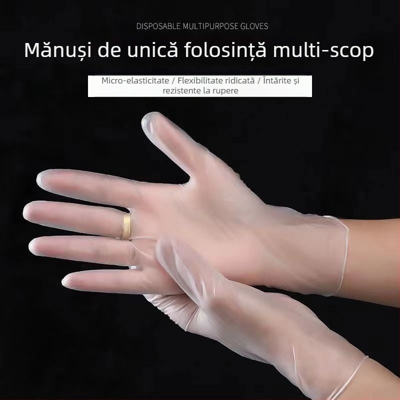 Mănuși de unică folosință din PVC pentru catering, bucătărie și uz casnic, transparente, fără pudră, 100 buc., protectoare, impermeabile, antialunecare