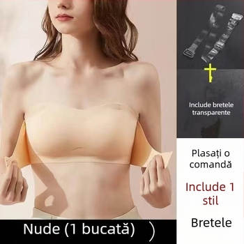 Sutien fără bretele cu susținere adunătoare – Nailon 70–80% conținut; Cupe 3/4; Formă cupă: vârf subțire, bază groasă; Respirabil, Confortabil, Anti-derapare