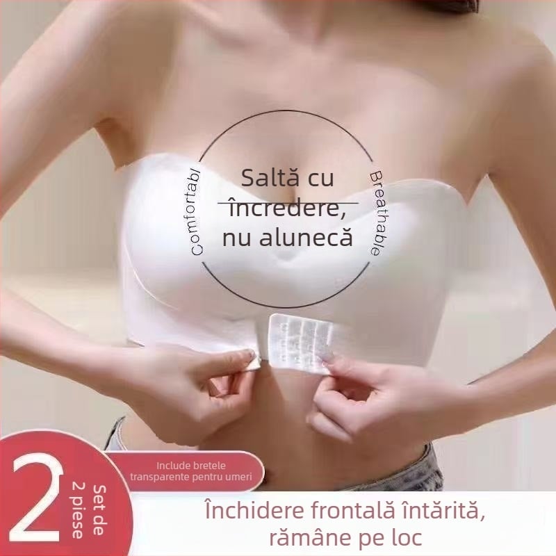 Sutien fără bretele cu susținere adunătoare – Nailon 70–80% conținut; Cupe 3/4; Formă cupă: vârf subțire, bază groasă; Respirabil, Confortabil, Anti-derapare