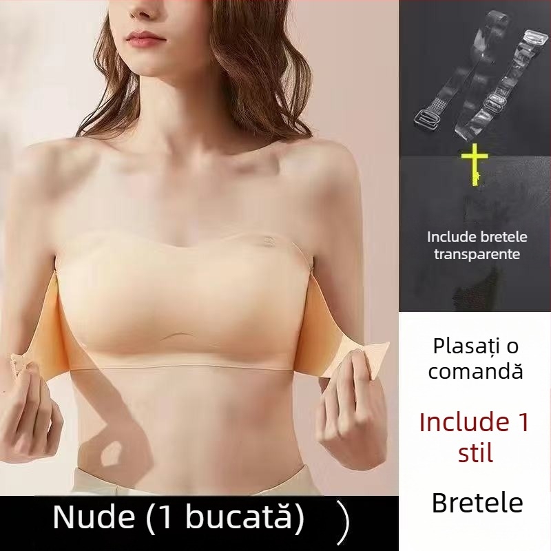 Sutien fără bretele cu susținere adunătoare – Nailon 70–80% conținut; Cupe 3/4; Formă cupă: vârf subțire, bază groasă; Respirabil, Confortabil, Anti-derapare