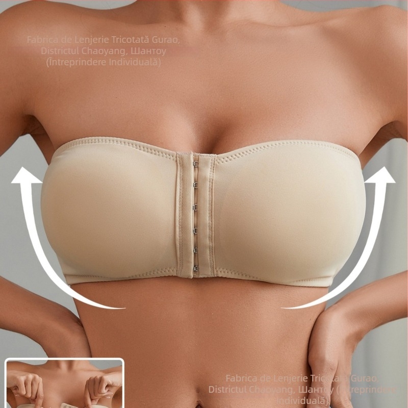Sutien bandeau wireless cu închidere frontală, reglabil, cu cupă subțire modelată (3/4)
