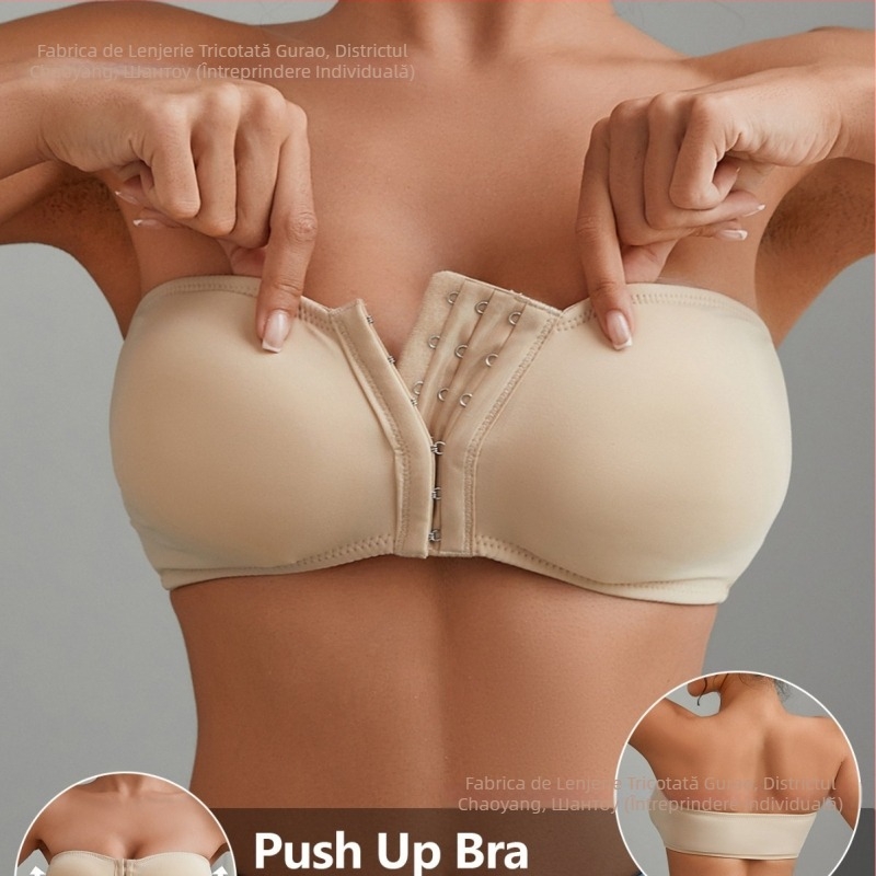 Sutien bandeau wireless cu închidere frontală, reglabil, cu cupă subțire modelată (3/4)