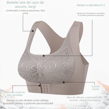 Sutien Butterfly Wing wireless, push-up, închidere frontală, fără cusături pe spate, material nylon, cupă turnată medie