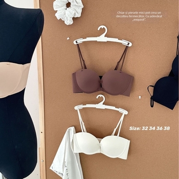 Top din nylon wrap/bustier, fără bretele, cu închidere frontală dublă, spate încrucișat, cupă 1/2, croială medie